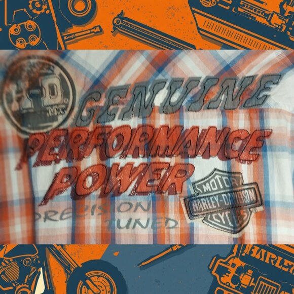Harley-Davidson 2XL Plaid Snap Shirt Performance Power Graphic Back 100% Cotton - Picture 10 of 12